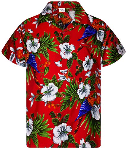 King Kameha Funky Hawaiihemd, Kurzarm, Print Cherryparrot, Rot, 3XL von King Kameha