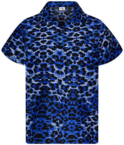 King Kameha Funky Hawaiihemd, Kurzarm, Print Leopard, Blau, 3XL von King Kameha