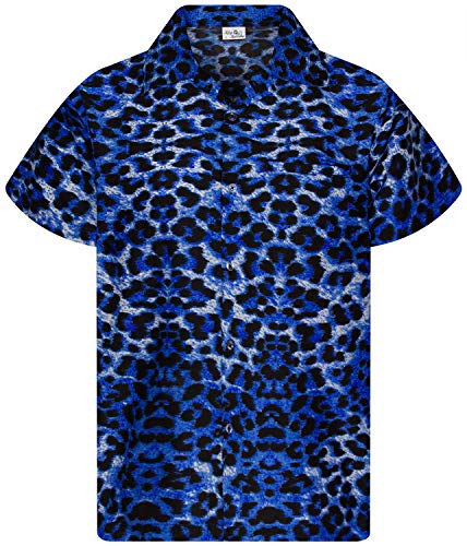King Kameha Funky Hawaiihemd, Kurzarm, Print Leopard, Blau, L von King Kameha