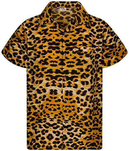 King Kameha Funky Hawaiihemd, Kurzarm, Print Leopard, Camel, 3XL von King Kameha