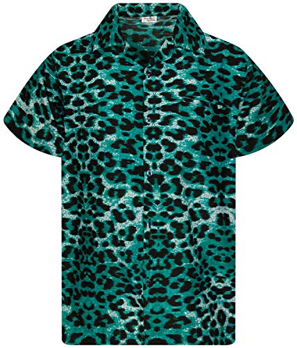 King Kameha Funky Hawaiihemd, Kurzarm, Print Leopard, Dunkelgrün Schwarz, 4XL von King Kameha