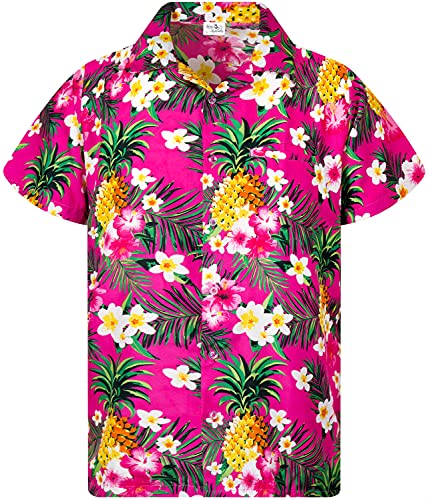 King Kameha Funky Hawaiihemd, Kurzarm, Print Pineapple Flowers, Pink, 6XL von King Kameha