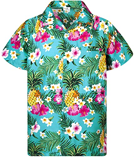 King Kameha Funky Hawaiihemd, Kurzarm, Print Pineapple Flowers, Türkis, 3XL von King Kameha