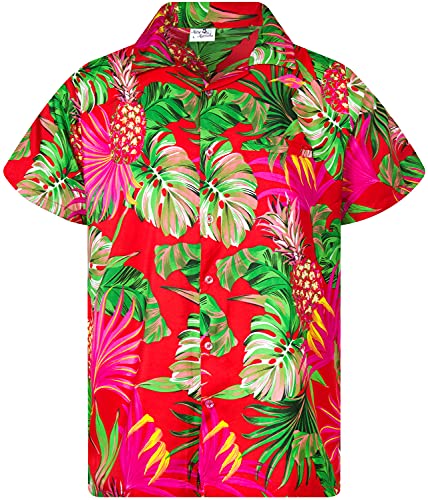 King Kameha Funky Hawaiihemd, Kurzarm, Print Pineapple Leaves, Rot, XXL von King Kameha