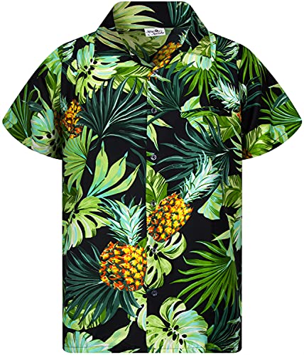 King Kameha Funky Hawaiihemd, Kurzarm, Print Pineapple Leaves, Schwarz, 6XL von King Kameha