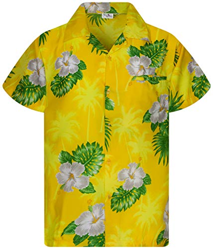 King Kameha Funky Hawaiihemd, Kurzarm, Print Small Flower, Gelb, XXL von King Kameha