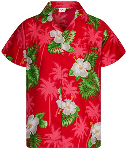 King Kameha Funky Hawaiihemd, Kurzarm, Print Small Flower, Rot, L von King Kameha