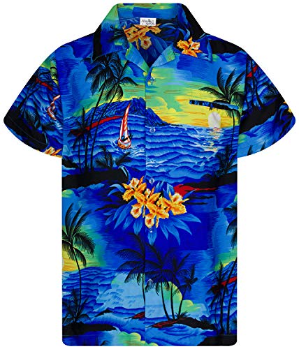 King Kameha Funky Hawaiihemd, Kurzarm, Print Surf, Blau, 3XL von King Kameha