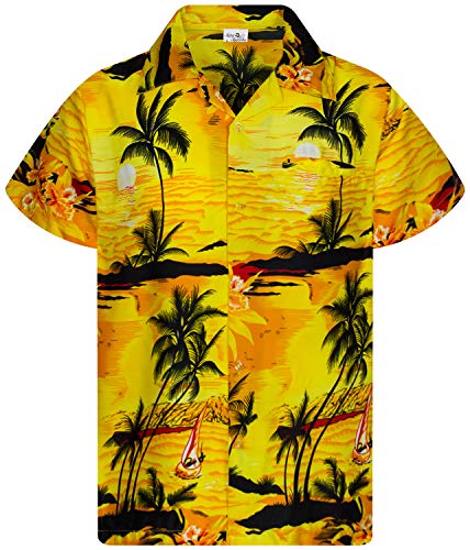 King Kameha Funky Hawaiihemd, Kurzarm, Print Surf, Gelb, 4XL von King Kameha