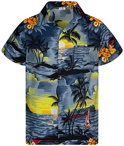 King Kameha Funky-Hawaii-Hemd, Herren, Kurzarm, JK-Surf, Grau, XS von King Kameha
