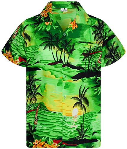 King Kameha Funky Hawaiihemd, Kurzarm, Print Surf, Grün, 5XL von King Kameha