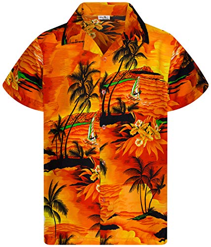 King Kameha Funky Hawaiihemd, Kurzarm, Print Surf, Orange, XS von King Kameha