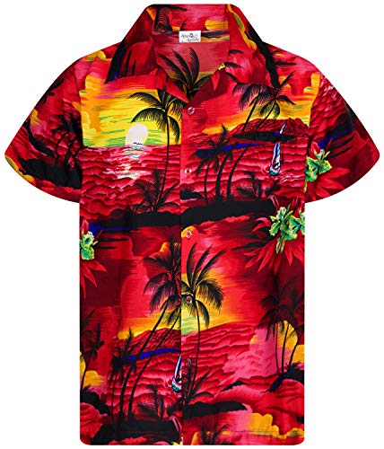 King Kameha Funky Hawaiihemd, Kurzarm, Print Surf, Rot, 3XL von King Kameha