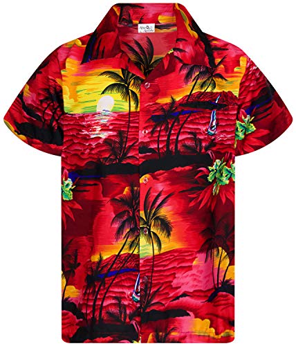 King Kameha Funky Hawaiihemd, Kurzarm, Print Surf, Rot, L von King Kameha