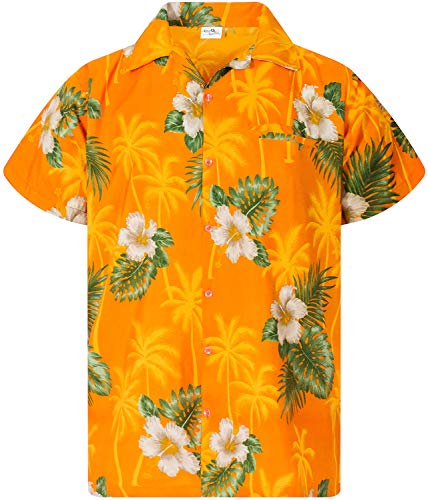 King Kameha Funky Hawaiihemd, Kurzarm, Small Flower New, Gelb, 4XL von King Kameha