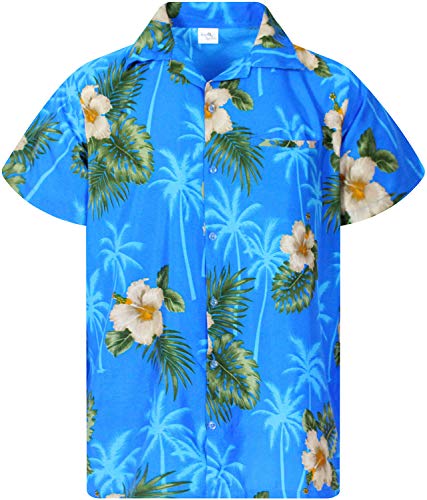 King Kameha Funky Hawaiihemd, Kurzarm, Small Flower New, Hellblau, 4XL von King Kameha