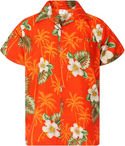 King Kameha Funky Hawaiihemd, Kurzarm, Small Flower New, Orange, 4XL von King Kameha