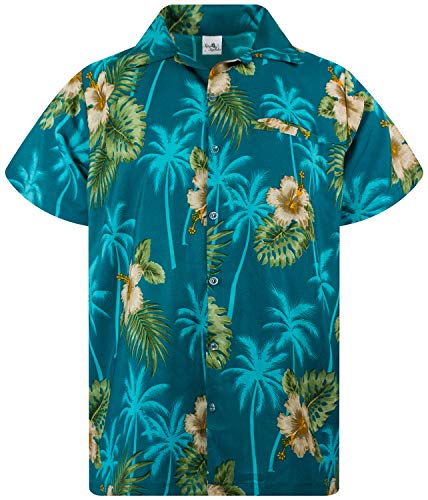 King Kameha Funky Hawaiihemd, Kurzarm, Small Flower New, Petrolgrün, XL von King Kameha