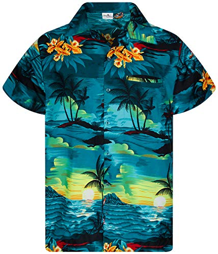 King Kameha Funky Hawaiihemd, Kurzarm, Surf, Petrolgrün, XXL von King Kameha