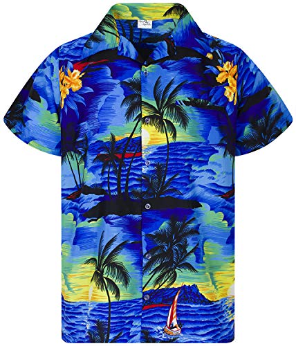 King Kameha Funky Hawaiihemd, Kurzarm, Surf New, Blau, 4XL von King Kameha