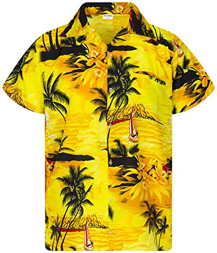 King Kameha Funky Hawaiihemd, Kurzarm, Surf New, Gelb, 3XL von King Kameha