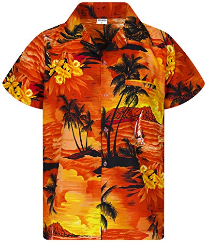 King Kameha Funky Hawaiihemd, Kurzarm, Surf New, Orange, 3XL von King Kameha