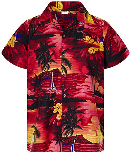 King Kameha Funky Hawaiihemd, Kurzarm, Surf New, Rot, 4XL von King Kameha