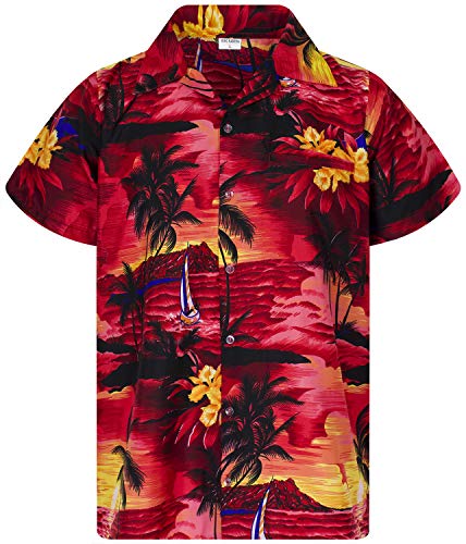 King Kameha Funky Hawaiihemd, Kurzarm, Surf New, Rot, M von King Kameha