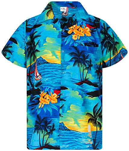 King Kameha Funky Hawaiihemd, Kurzarm, Surf New, Türkis, L von King Kameha