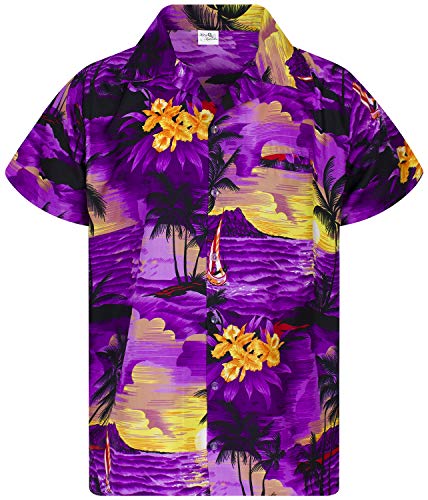 King Kameha Funky Hawaiihemd, Kurzarm, Surf New, Violett, 4XL von King Kameha