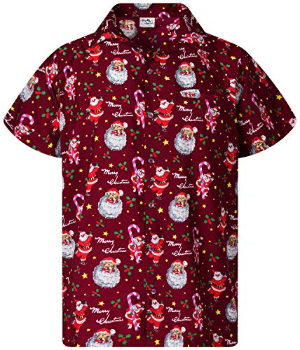 King Kameha Funky Hawaiihemd, Kurzarm, Weihnachten, Candycane, Maroonrot, 3XL von King Kameha