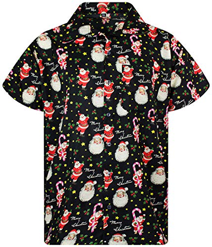 King Kameha Funky Hawaiihemd, Kurzarm, Weihnachten, Candycane, Schwarz, 3XL von King Kameha