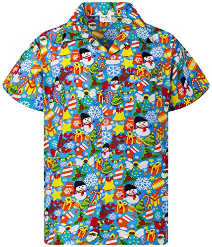 King Kameha Funky Hawaiihemd, Kurzarm, Weihnachten, Christmas Allover, Eisblau, 3XL von King Kameha