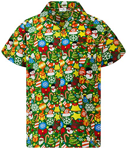 King Kameha Funky-Hawaii-Hemd, Weihnachten, Herren, Kurzarm, Christmas-Allover, Grün, 6XL von King Kameha