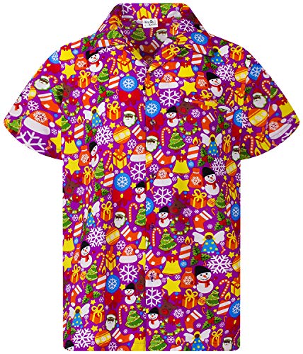 King Kameha Funky Hawaiihemd, Kurzarm, Weihnachten, Christmas Allover, Pink, 3XL von King Kameha