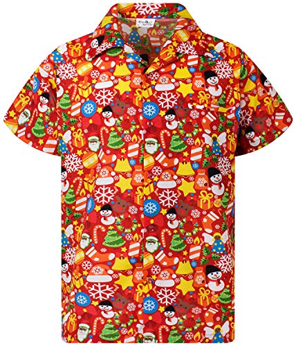 King Kameha Funky Hawaiihemd, Kurzarm, Weihnachten, Christmas Allover, Rot, 3XL von King Kameha