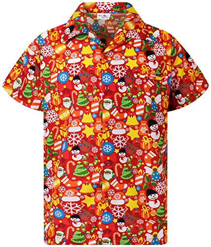 King Kameha Funky-Hawaii-Hemd, Weihnachten, Herren, Kurzarm, Christmas-Allover, Rot, L von King Kameha