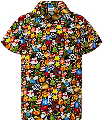 King Kameha Funky-Hawaii-Hemd, Weihnachten, Herren, Kurzarm, Christmas-Allover, Schwarz, 4XL von King Kameha