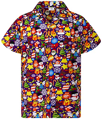 King Kameha Funky-Hawaii-Hemd, Weihnachten, Herren, Kurzarm, Christmas-Allover, Violett, 4XL von King Kameha