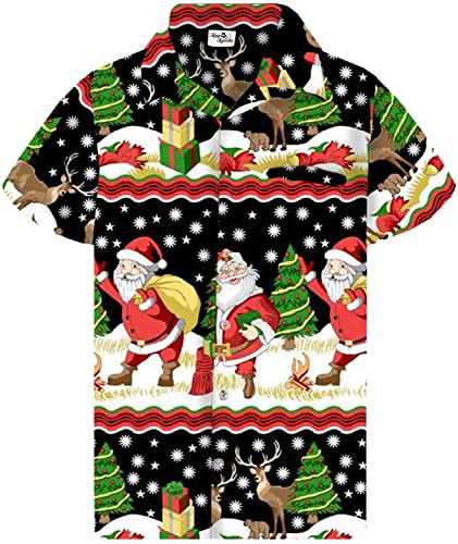 King Kameha Funky-Hawaii-Hemd, Weihnachten, Herren, Kurzarm, Christmas-Border-Print, Schwarz, XS von King Kameha