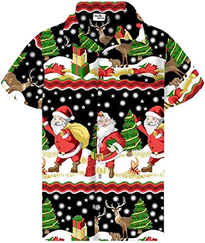 King Kameha Funky Hawaiihemd, Kurzarm, Weihnachten, Christmas Border Print, Schwarz, XXL von King Kameha