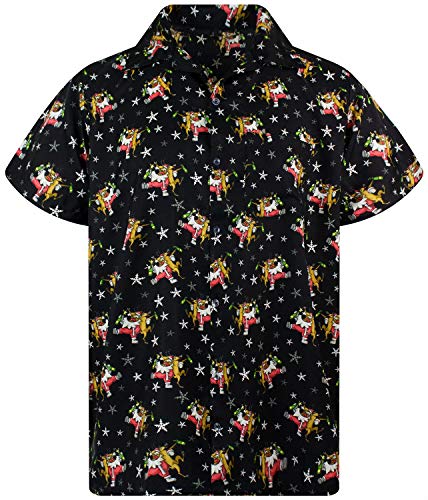 King Kameha Funky Hawaiihemd, Kurzarm, Weihnachten, Drunk Santa, Schwarz, 4XL von King Kameha