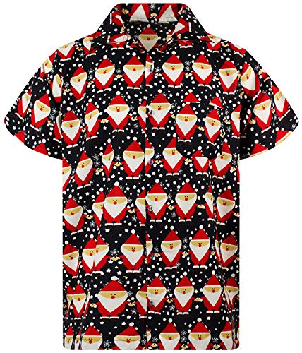 King Kameha Funky Hawaiihemd, Kurzarm, Weihnachten, Santa Allover, Schwarz, 3XL von King Kameha