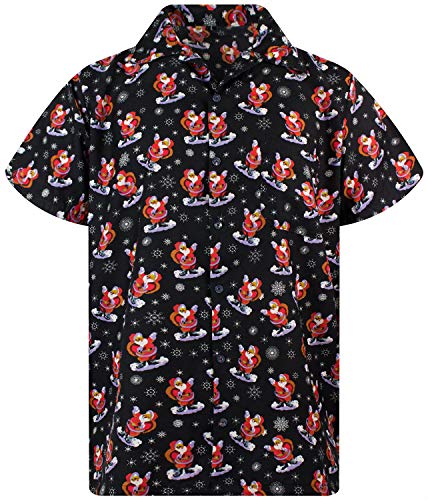 King Kameha Funky Hawaiihemd, Kurzarm, Weihnachten, Snow Cloud Santa, Schwarz, 3XL von King Kameha