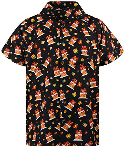 King Kameha Funky Hawaiihemd, Kurzarm, Weihnachten, Stuck Santa, Schwarz, 3XL von King Kameha