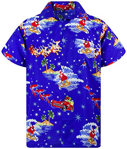 King Kameha Funky Hawaiihemd, Kurzarm, Weihnachten, Surf Santa, Blau, 4XL von King Kameha