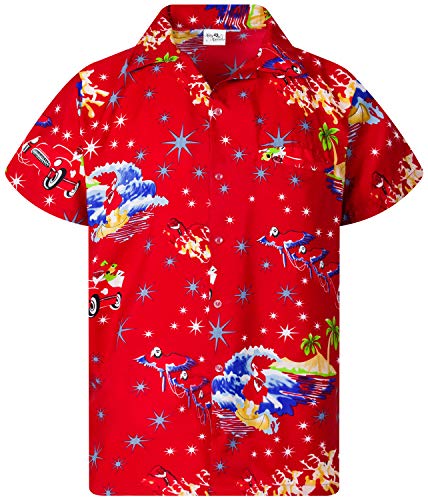 King Kameha Funky Hawaiihemd, Kurzarm, Weihnachten, Surf Santa, Rot, 3XL von King Kameha