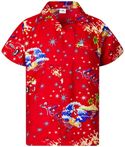 King Kameha Funky Hawaiihemd, Kurzarm, Weihnachten, Surf Santa, Rot, 6XL von King Kameha