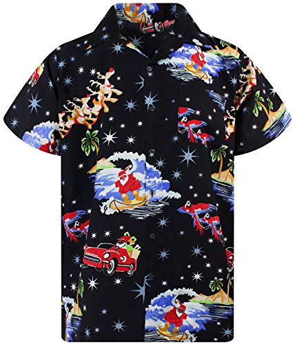 King Kameha Funky Hawaiihemd, Kurzarm, Weihnachten, Surf Santa, Schwarz, 6XL von King Kameha