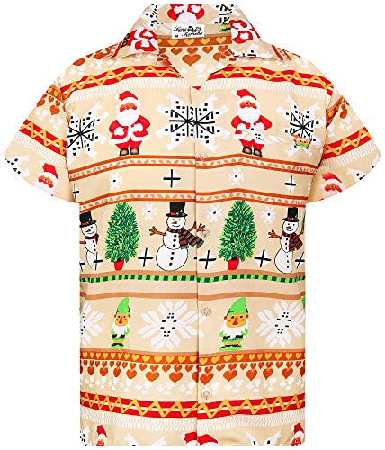 King Kameha Funky-Hawaii-Hemd, Weihnachten, Herren, Kurzarm, Christmas-Rows, Beige, 6XL von King Kameha